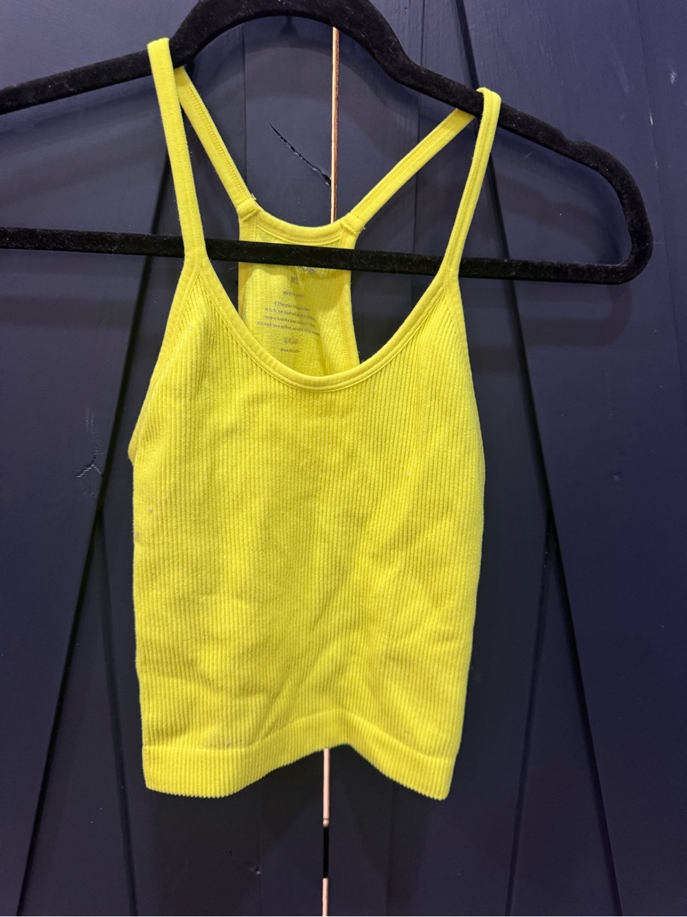 ODODOS Neon Yellow Seamless Ribbed Crop Athletic Tank Top M/L